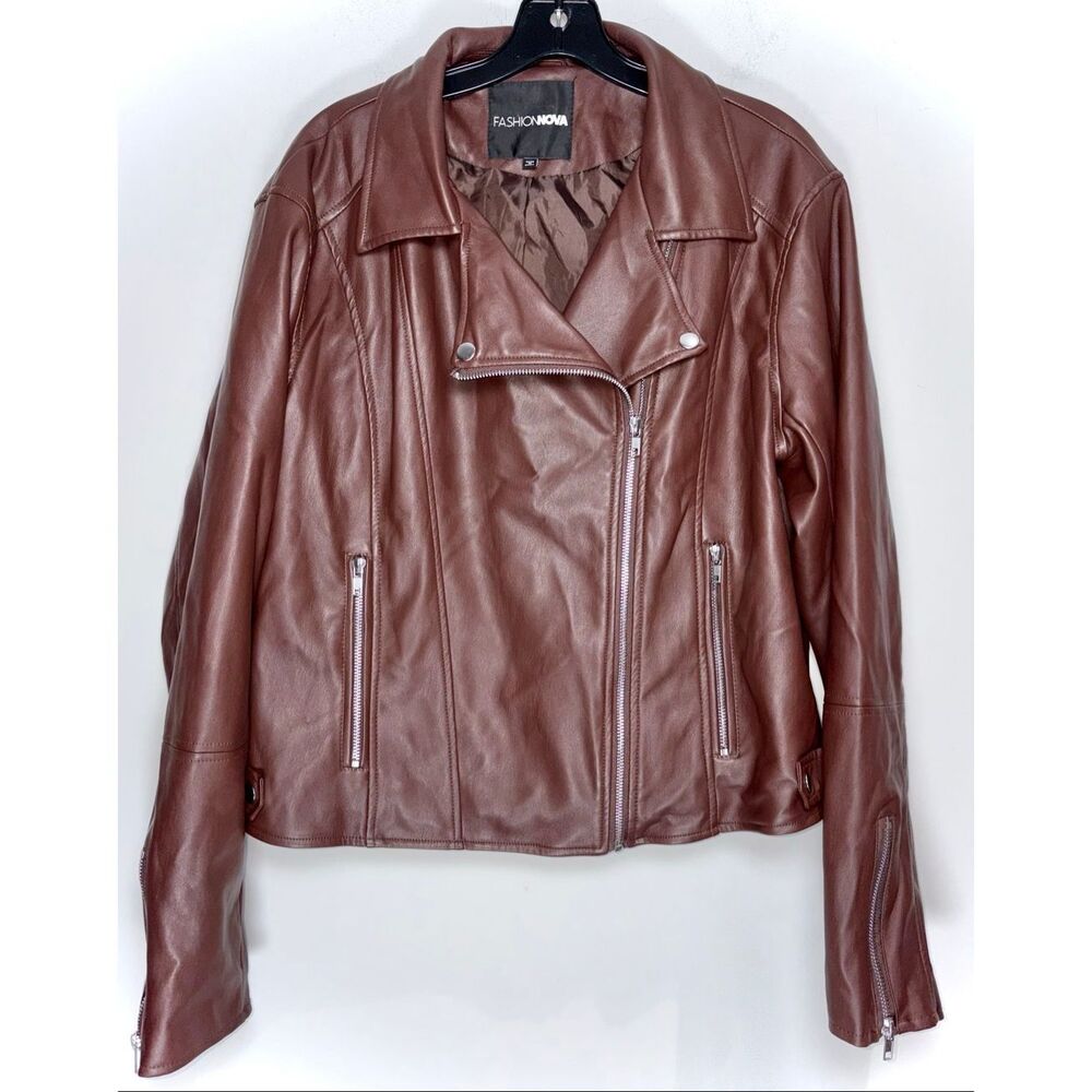 Fashion Nova brown leather jacket size 2x